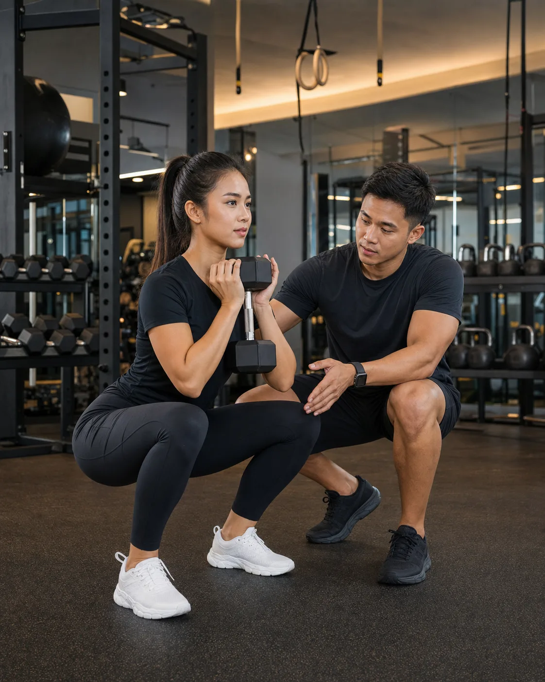 Personal trainer melatih sesi fitness privat
